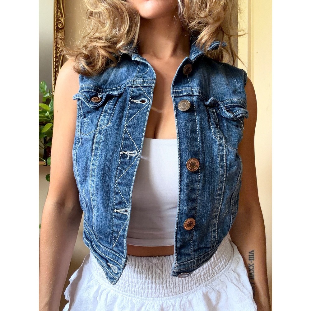 Cottage Denim Vest Classic Blue Jean Cropped Jacket